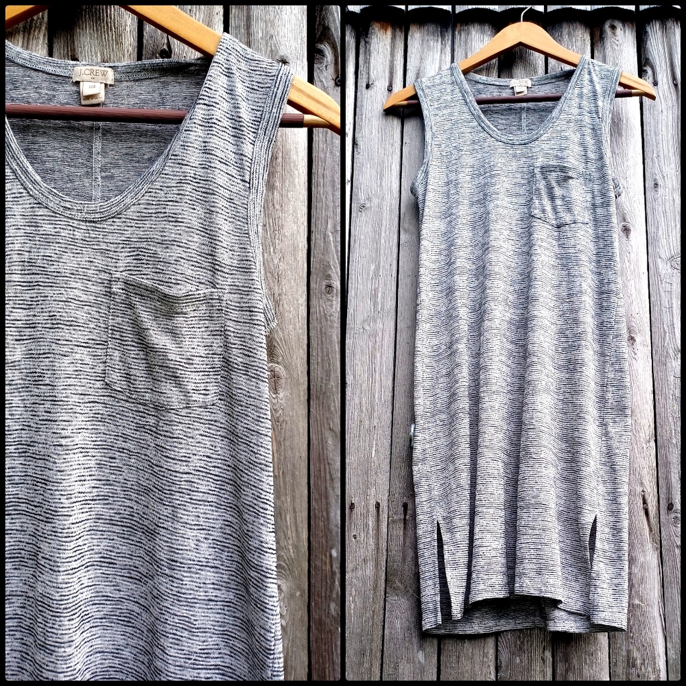 J Crew striped gray & black heathered sleeveless mini dress tunic tank size XXS